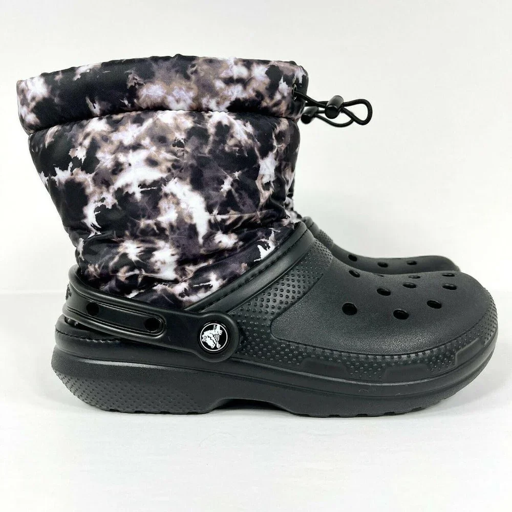 Crocs Classic Lined Neo Puff Women's Size 7 Tie Dye Boots Black White 207328